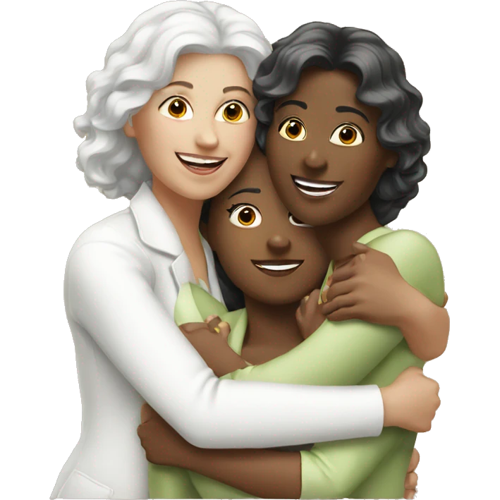 three white ladies hugging emoji
