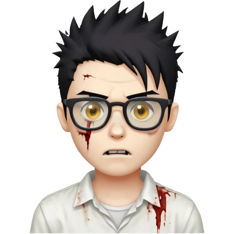 zombie boy with spiky black hair, square glasses, white shirt emoji