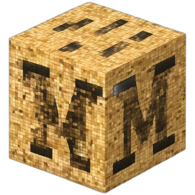 Letter "M" made of cube of pixels with cheetah pattern emoji
