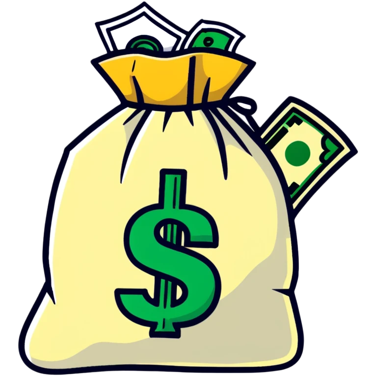 money bag with DEPOSIT written on it, bank deposit bag, dollar sign, canvas bag emoji