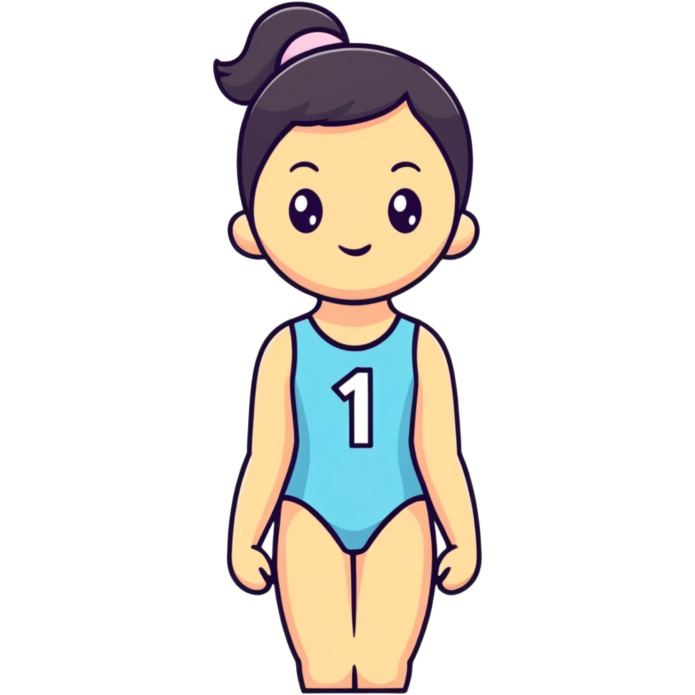 Girl in leotard holding number 1 emoji