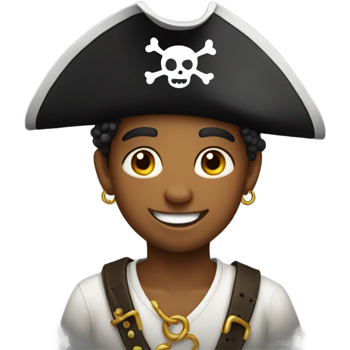 smiling boy with earrings wearing pirate hat emoji