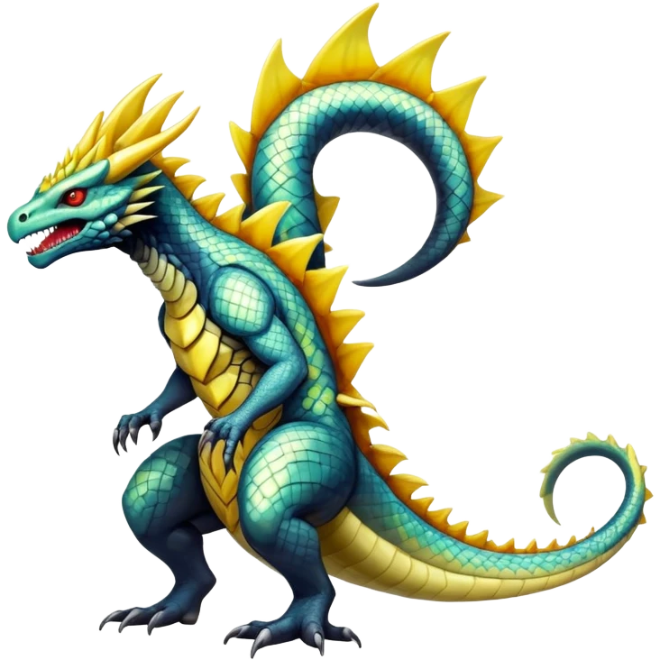 Shiny Exotic Colorfu-Haxorus-Fakémon-hybrid-creature (full body)  emoji