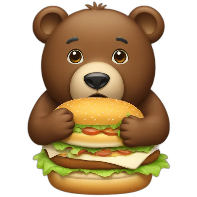 A brown bear eating a hamburger emoji