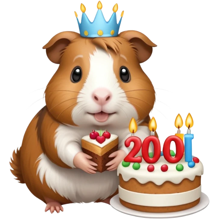 Guinea pig holding a cake that says happy 20rh birthday Bianca  emoji