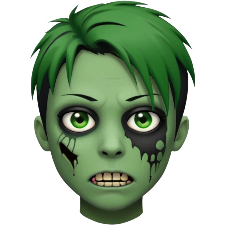  emo zombie black punk hair green skin middle part with cuts on face and closed mouth emoji
