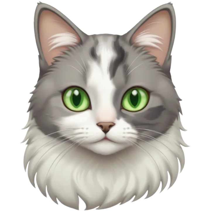 beautiful female grey cat with green eyes, white paws and white chest emoji