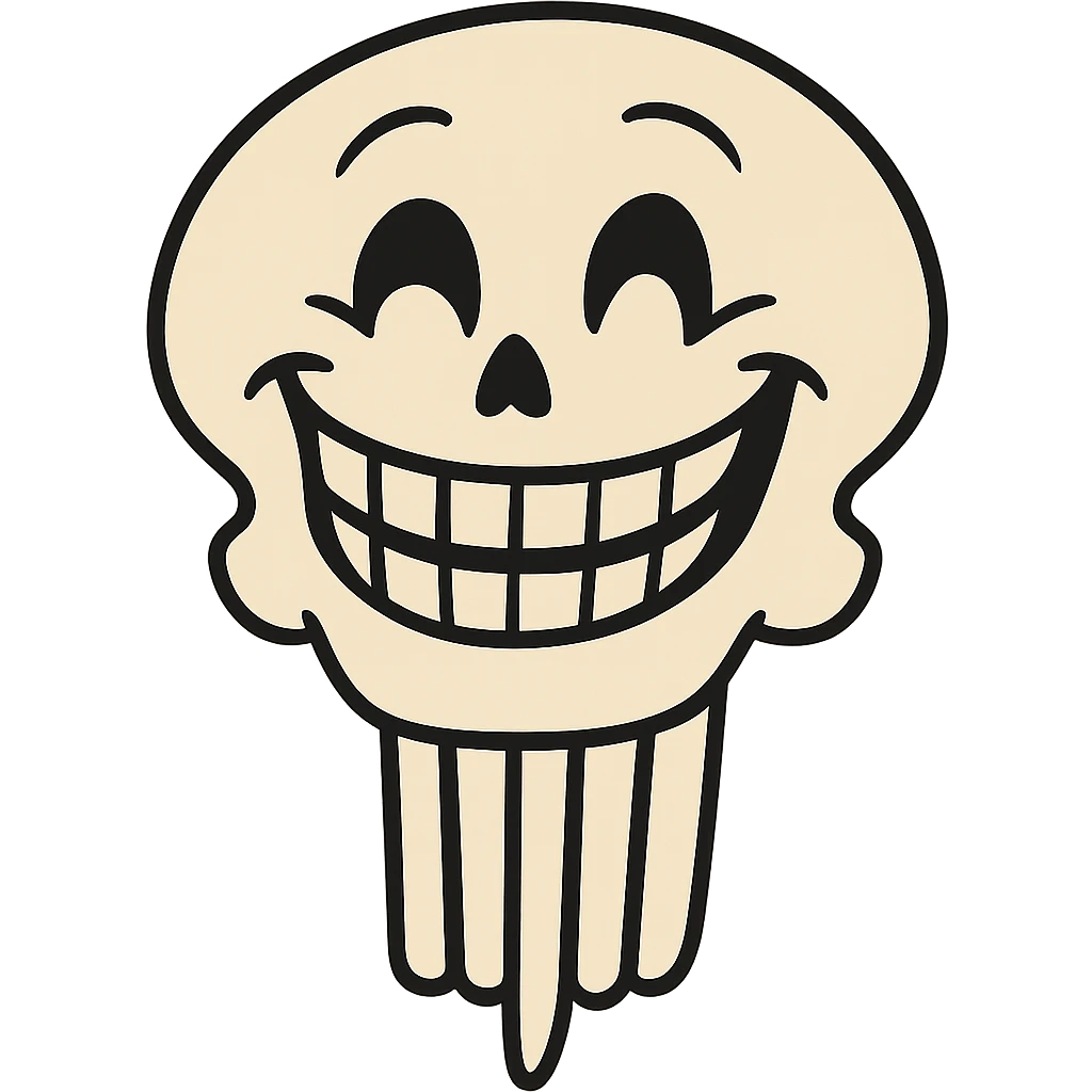 Add a lower jaw to complete the mouth and smile, keeping the skull happy and cheerful. Remove the background. emoji