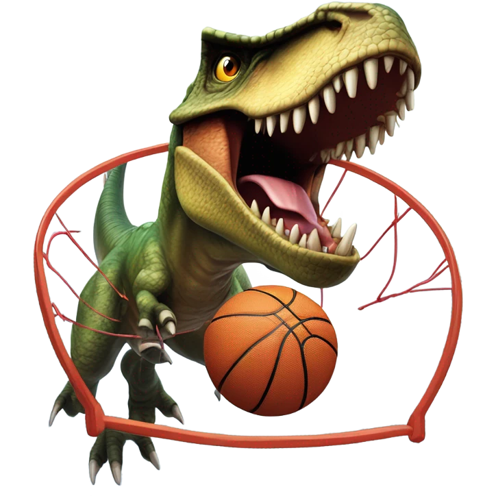 Dinosaur dunking basketball emoji