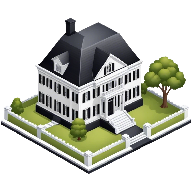 White and black colonial mansion, isometric exterior  emoji
