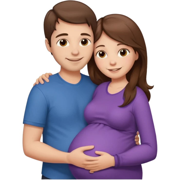 

"Men with short brown hair and fair skin hugging a pregnant woman with long brown hair and fair skin, smiling."

 emoji