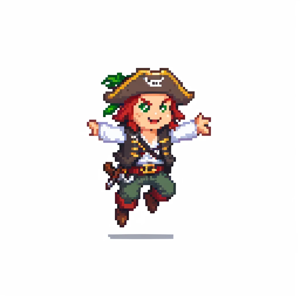 pirate character jumping animation, 32-bit style, game sprite, mid-air emoji