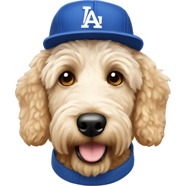 Golden doodle with a dodger hat  emoji
