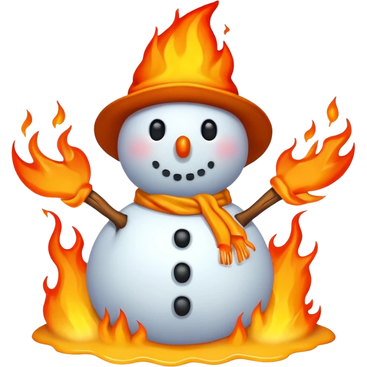 Snowman surrounded by fire emoji