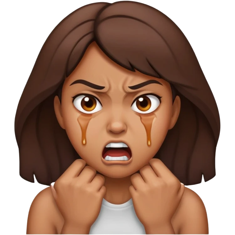 Brown woman choking herself angry face emoji
