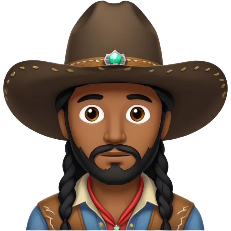Dark Mexican man with long black hair and short beard with cowboy hat emoji