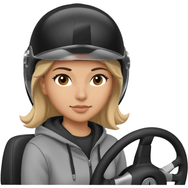 ["Light-skinned female driver, wearing a hoodie and helmet, behind the wheel."] emoji