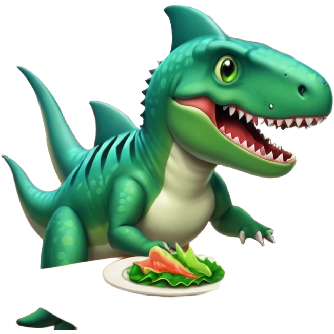 Dinosaur eating a shark tail in a restaurant  emoji