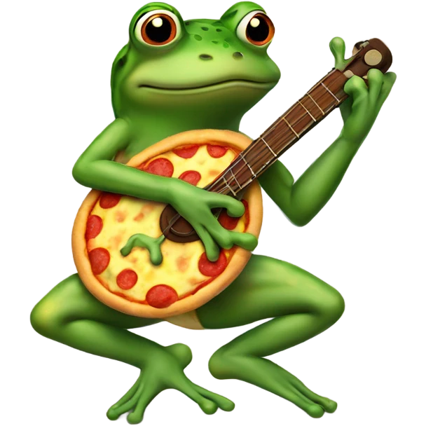 Frog playing a banjo on top of a pizza  emoji