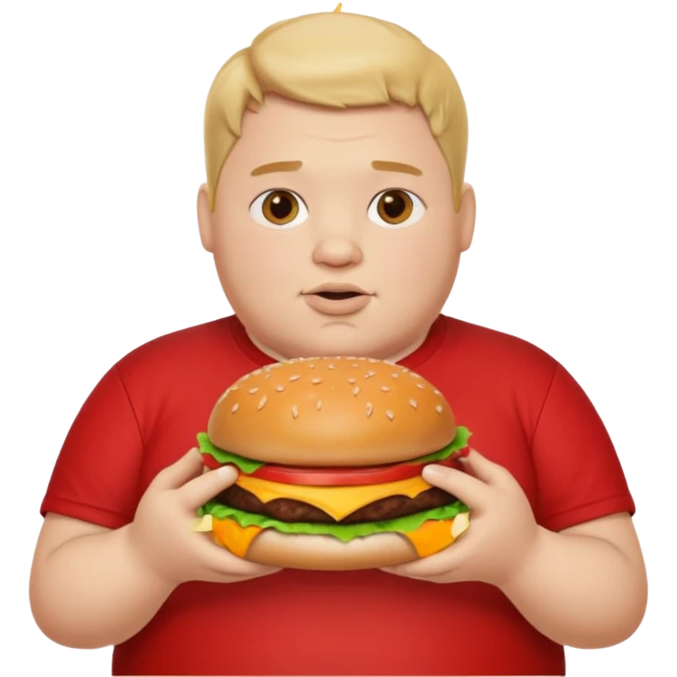 fat boy eating burger wearing red T-shirt emoji