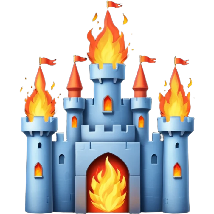 castle catching fire, dramatic expression, emoji style emoji