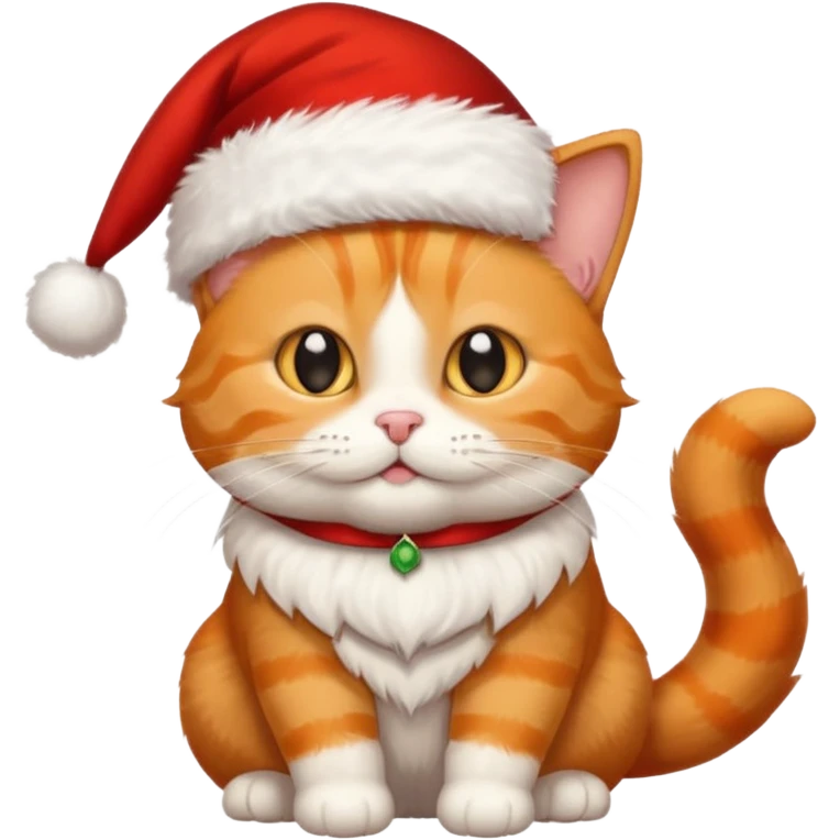Make me a orange tabby cat with a white chin and a bit of white on the end of his tail and  a Santa hat that looks like 🐱 emoji with no beard  emoji