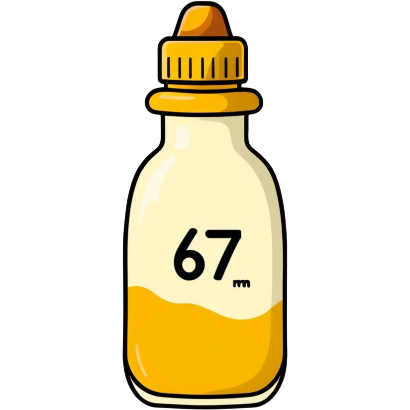 mango with mustard and raw honey on it with a mustard bottle saying 67 on it emoji