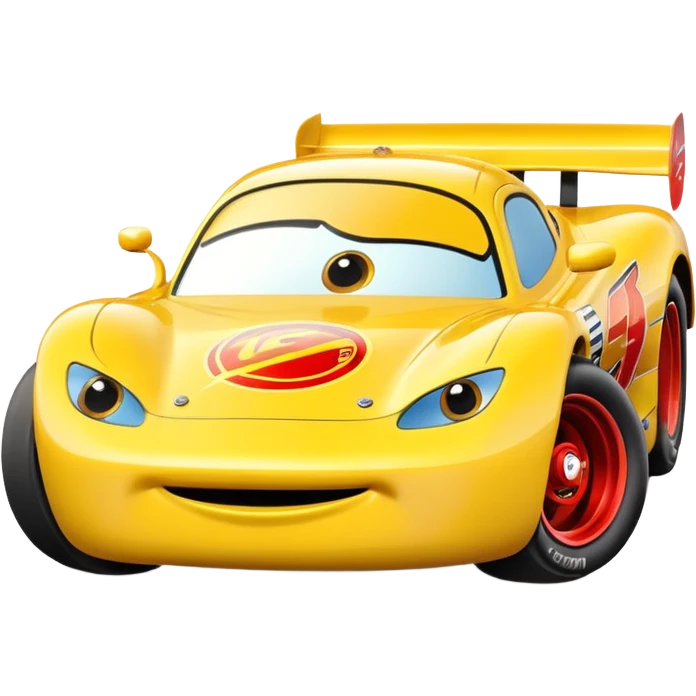 yellow cartoon race car with big eyes, inspired by Lightning McQueen emoji