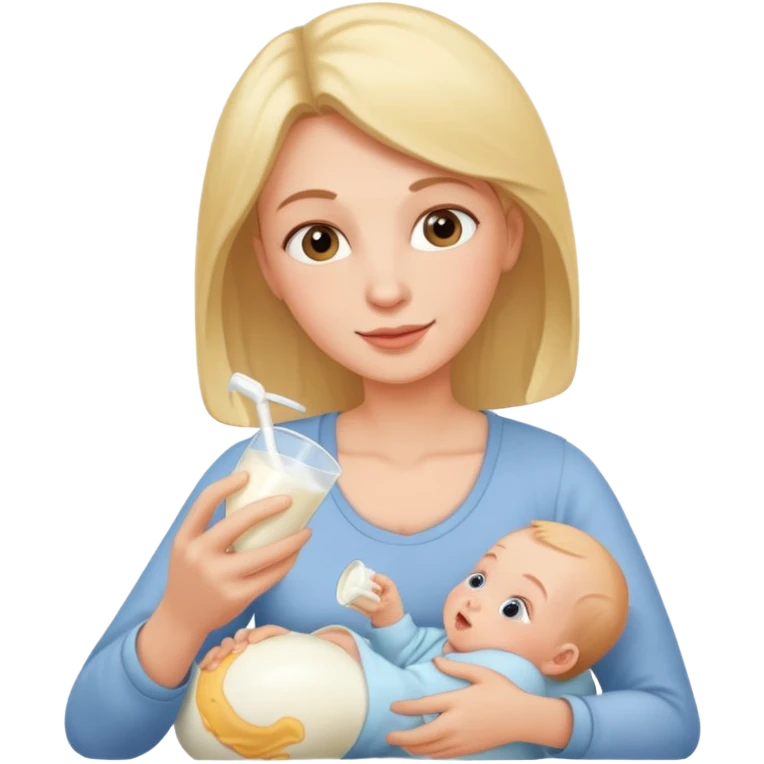 Mom feeding baby with milk emoji