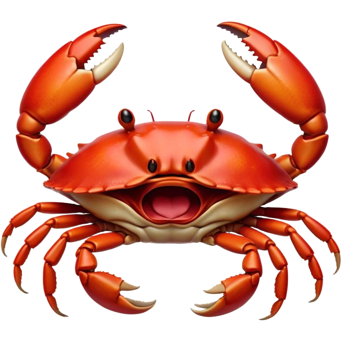 Cinematic Realistic Cute Yawning Crab Portrait Emoji, Head tilted slightly with a dramatic, wide-open yawn, showcasing a soft, textured red shell with a charming, naturally formed face and drooping features, rendered with realistic detail and warm, sandy light, high shine, relaxed yet expressive, styled with a dash of coastal charm, soft glowing outline, capturing the essence of a sleepy yet affectionate crab that appears ready to stretch out on the shore for a peaceful nap! emoji