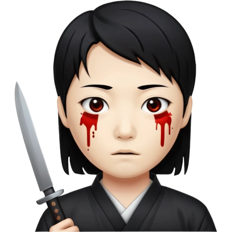 Korean murderer white skin with Asian eyes and holding knife with black straight hair emoji