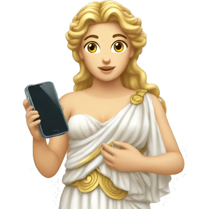 Greek goddess Aphrodite holding a cell phone emoji