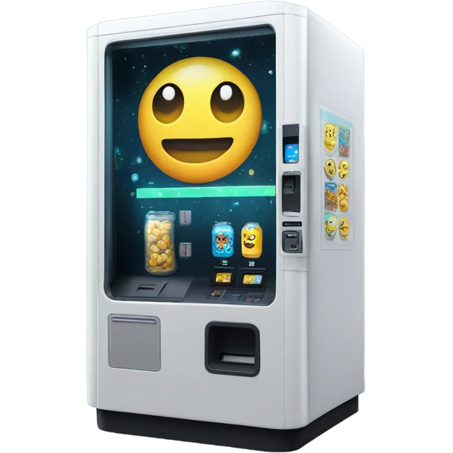 scifi vending machine, sci-fi concept machine, cute, isometric, pixel smiley face emoji