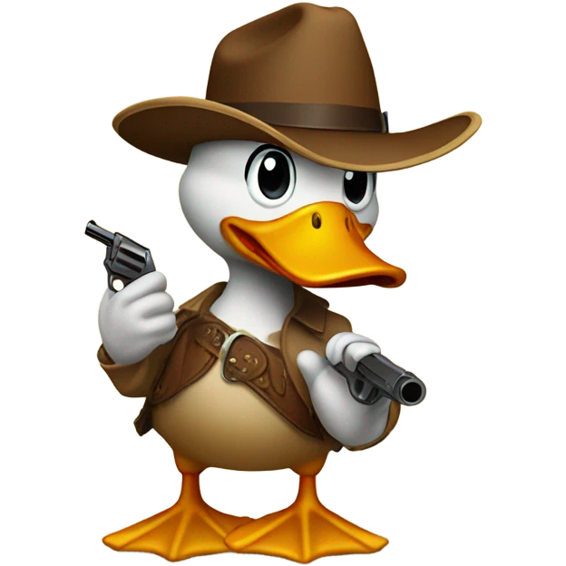 Duck with cowboy hat pointing a gun simple emoji