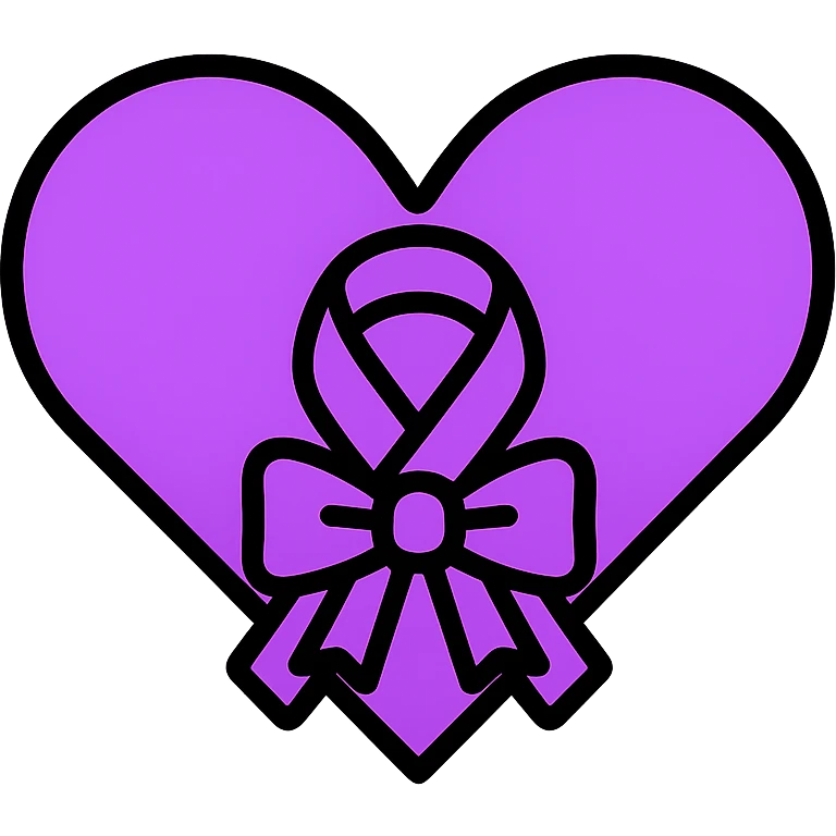 Add a bow to the ribbon on the purple heart, keep the color outline icon style, with no background. emoji