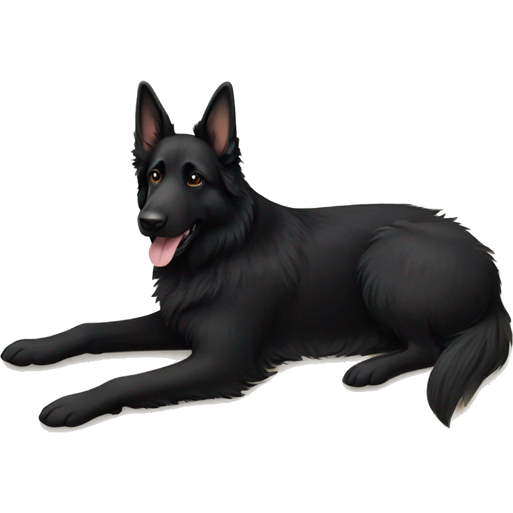 Black long haired German shepherd on the beach emoji