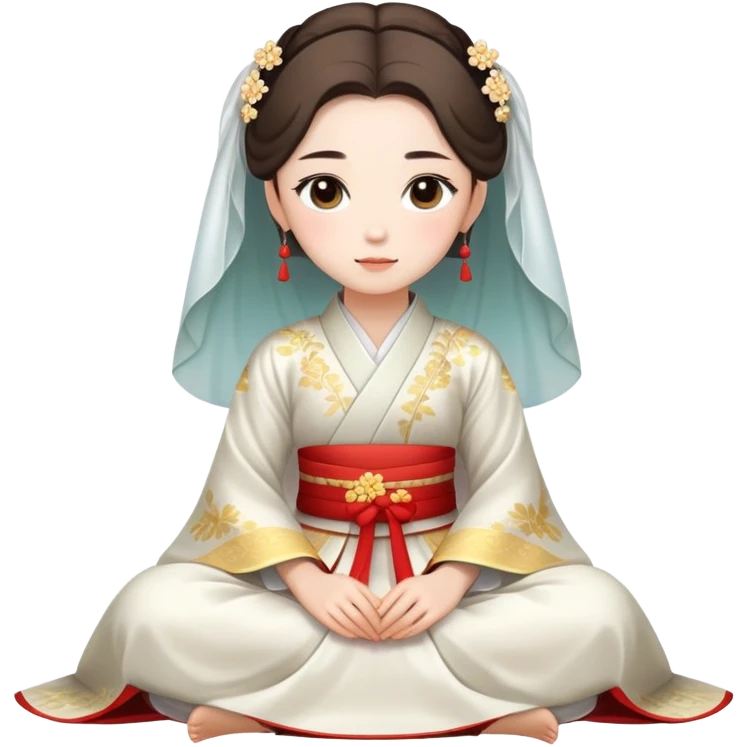 Beautiful girl wearing Hanfu wedding dress sitting emoji