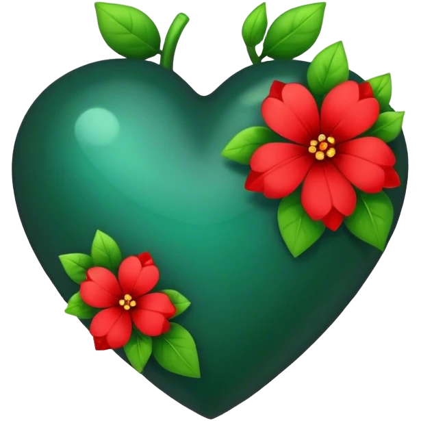 dark emerald realistic heart with flowers inside emoji
