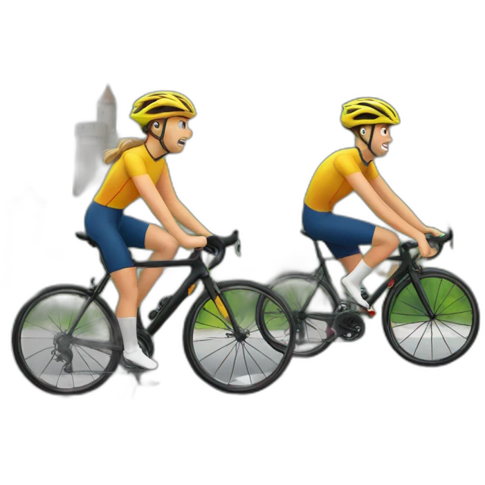 2 cyclists near a castle emoji