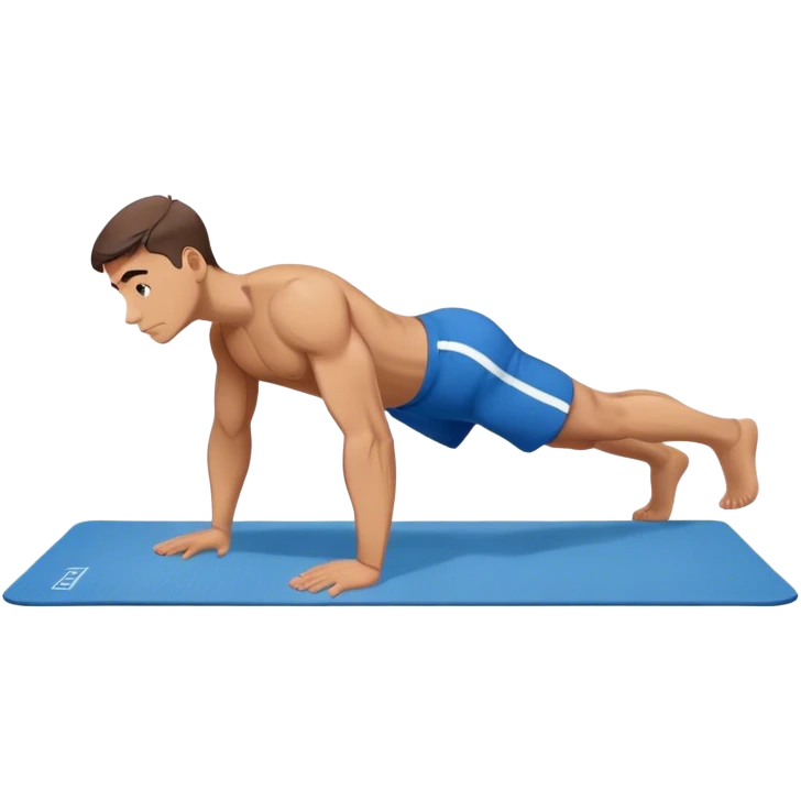 buff man blue shorts doing plank exercise on yoga mat emoji