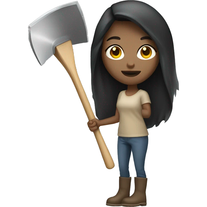 Beige Women with long dark hair light skin holding big shovel emoji