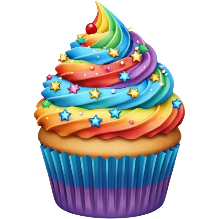 Rainbow starry cupcake emoji