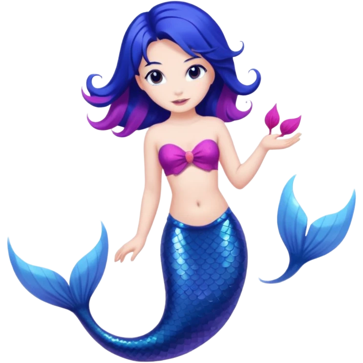 Mermaid cheveux bleu foncé peau blanche avec une queux bleu rose violet   emoji