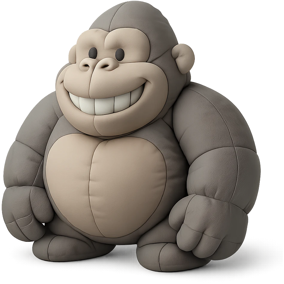 cartoon gorilla, wide smile with visible teeth, soft cushion style, no background emoji