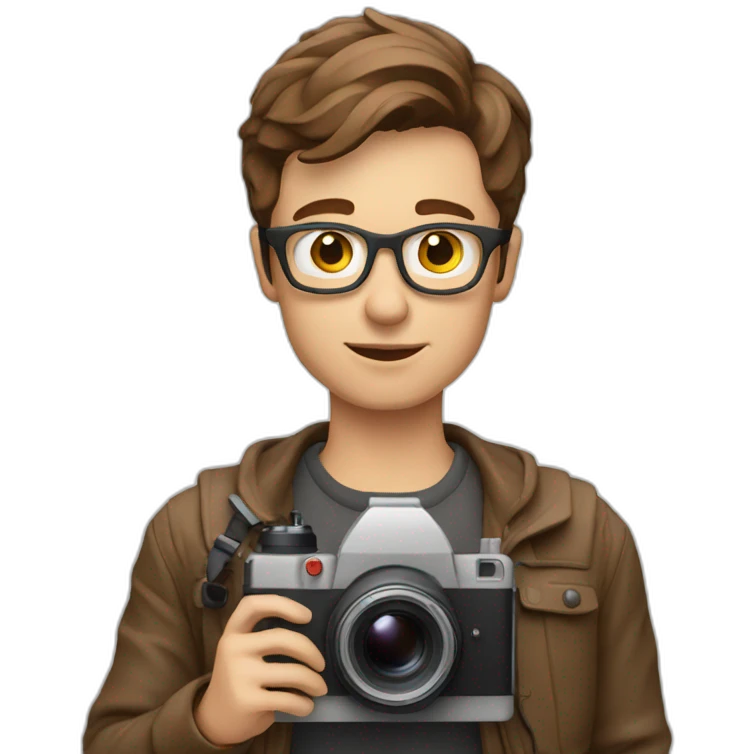 European film director with brown short hair holding a cinema camera emoji