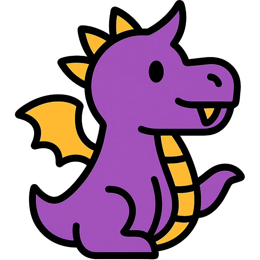 purple dragon, color outline icon style emoji