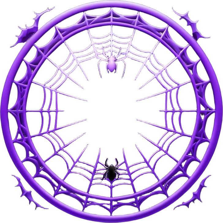 a circular frame of glowing purple spider webs with tiny bats  emoji