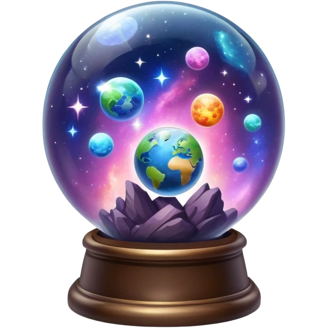 Tiny sparkly magical nebula planets inside a glass globe dome emoji