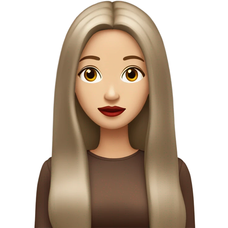 Amelije women, chocolate Brown Long hair, doll eyes ,red lips, light skin ￼ emoji