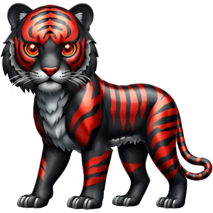 Metal Tiger full body  black color and eyes red like a predator  emoji